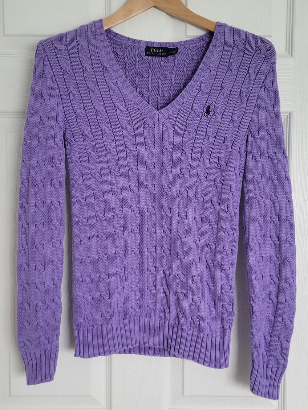 Polo Ralph Lauren Lavender Cable-Knit V-Neck Sweater